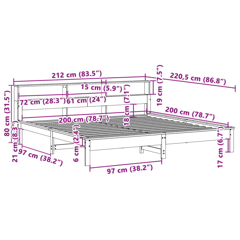 vidaXL Bed Frame without Mattress Wax Brown 200x200 cm Solid Wood Pine