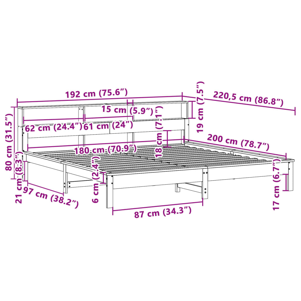 vidaXL Bed Frame without Mattress White 180x200 cm Super King Solid Wood Pine