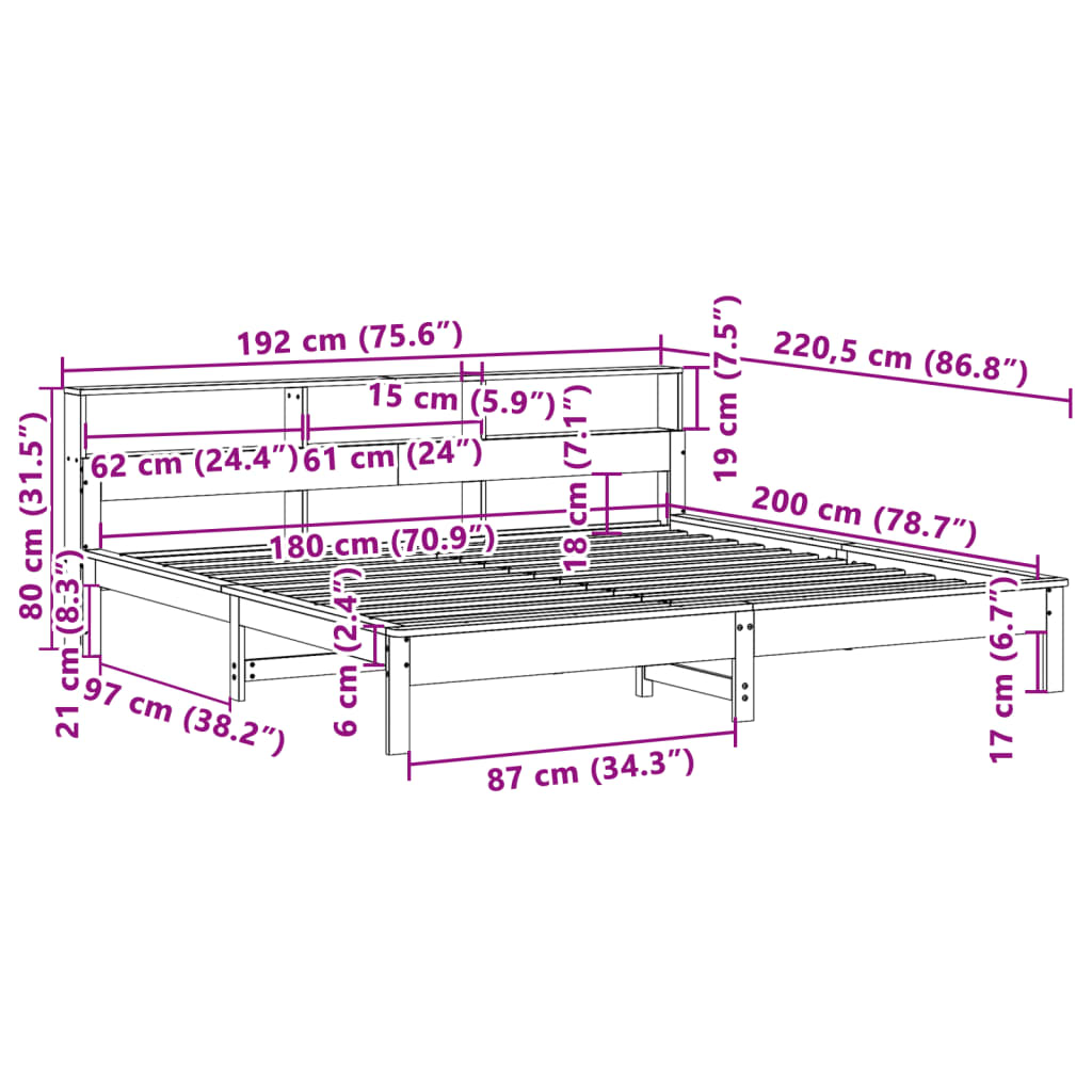 vidaXL Bed Frame without Mattress Wax Brown 180x200 cm Super King Solid Wood Pine