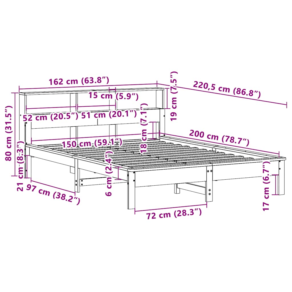 vidaXL Bed Frame without Mattress Wax Brown 150x200 cm Solid Wood Pine