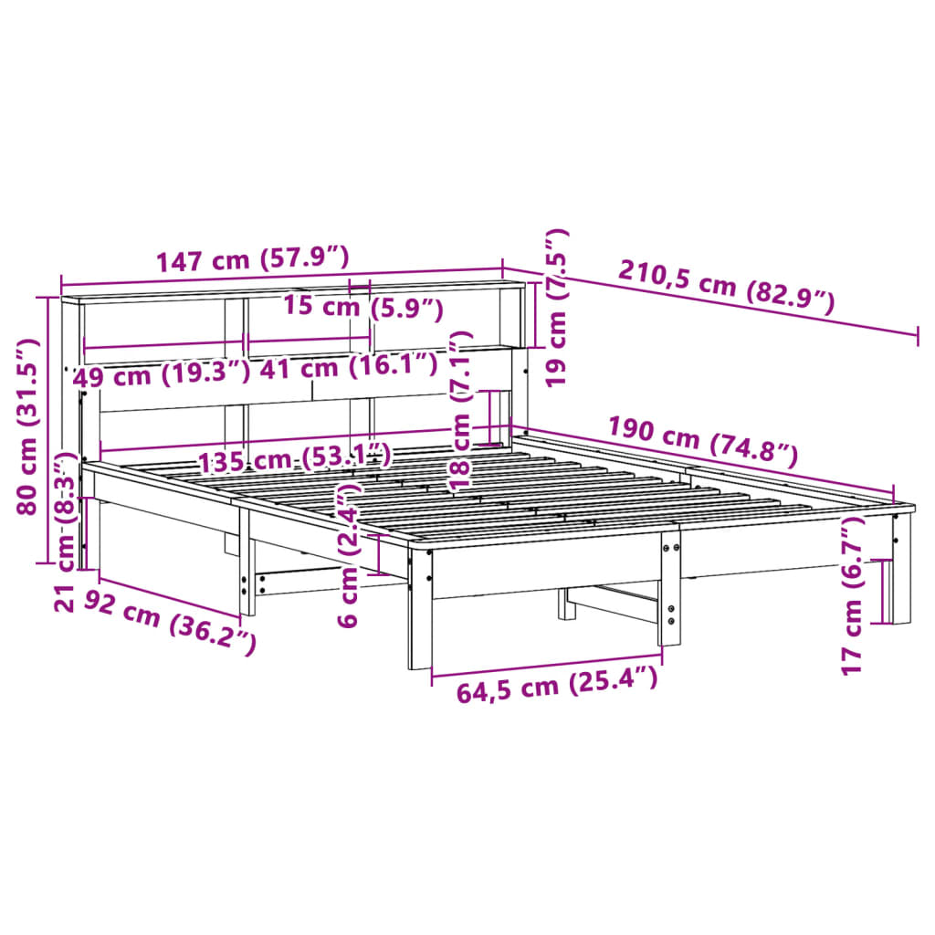 vidaXL Bed Frame without Mattress Wax Brown 135x190 cm Solid Wood Pine