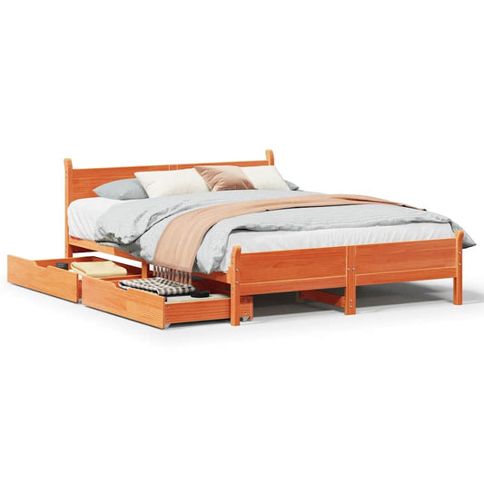 vidaXL Bed Frame without Mattress Wax Brown 150x200 cm King Size Solid Wood Pine