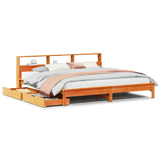 vidaXL Bookcase Bed without Mattress Wax Brown 180x200 cm Super King Solid Wood Pine