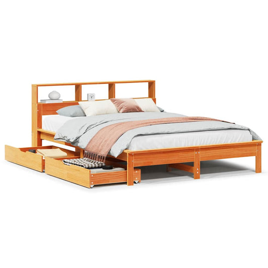 vidaXL Bookcase Bed without Mattress Wax Brown 150x200 cm King Size Solid Wood Pine