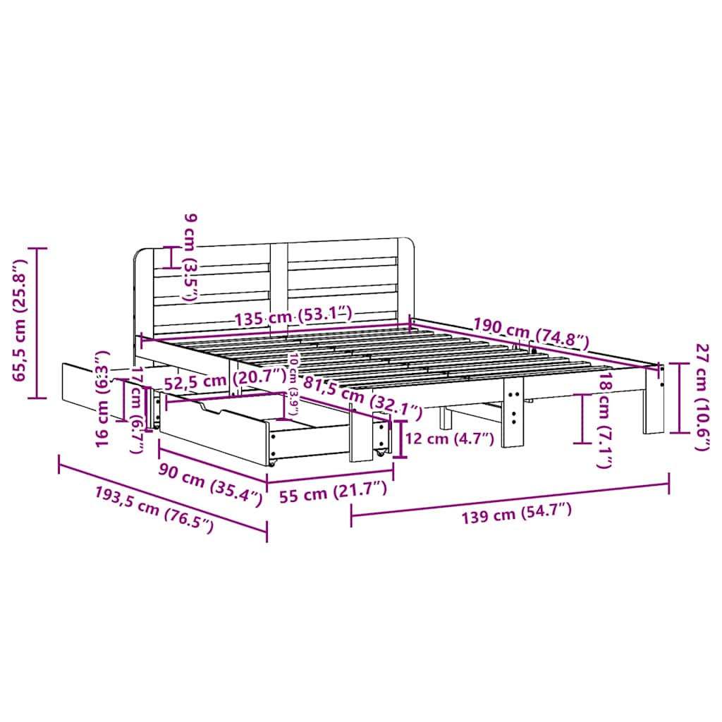 vidaXL Bed Frame without Mattress White 135x190 cm Double Solid Wood Pine