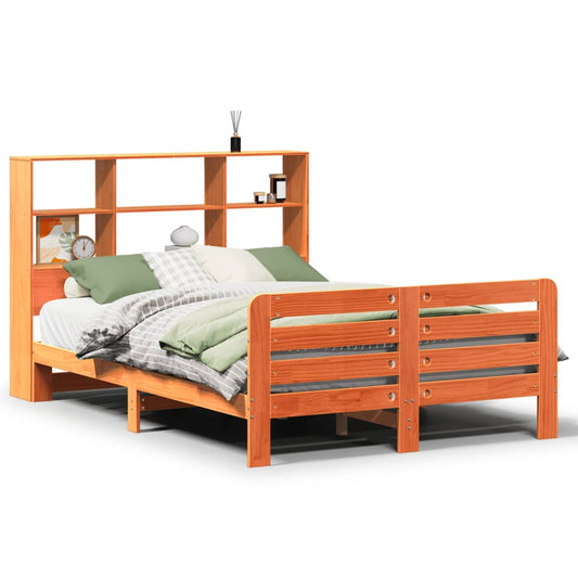 vidaXL Bed Frame without Mattress Wax Brown 140x190 cm Solid Wood Pine