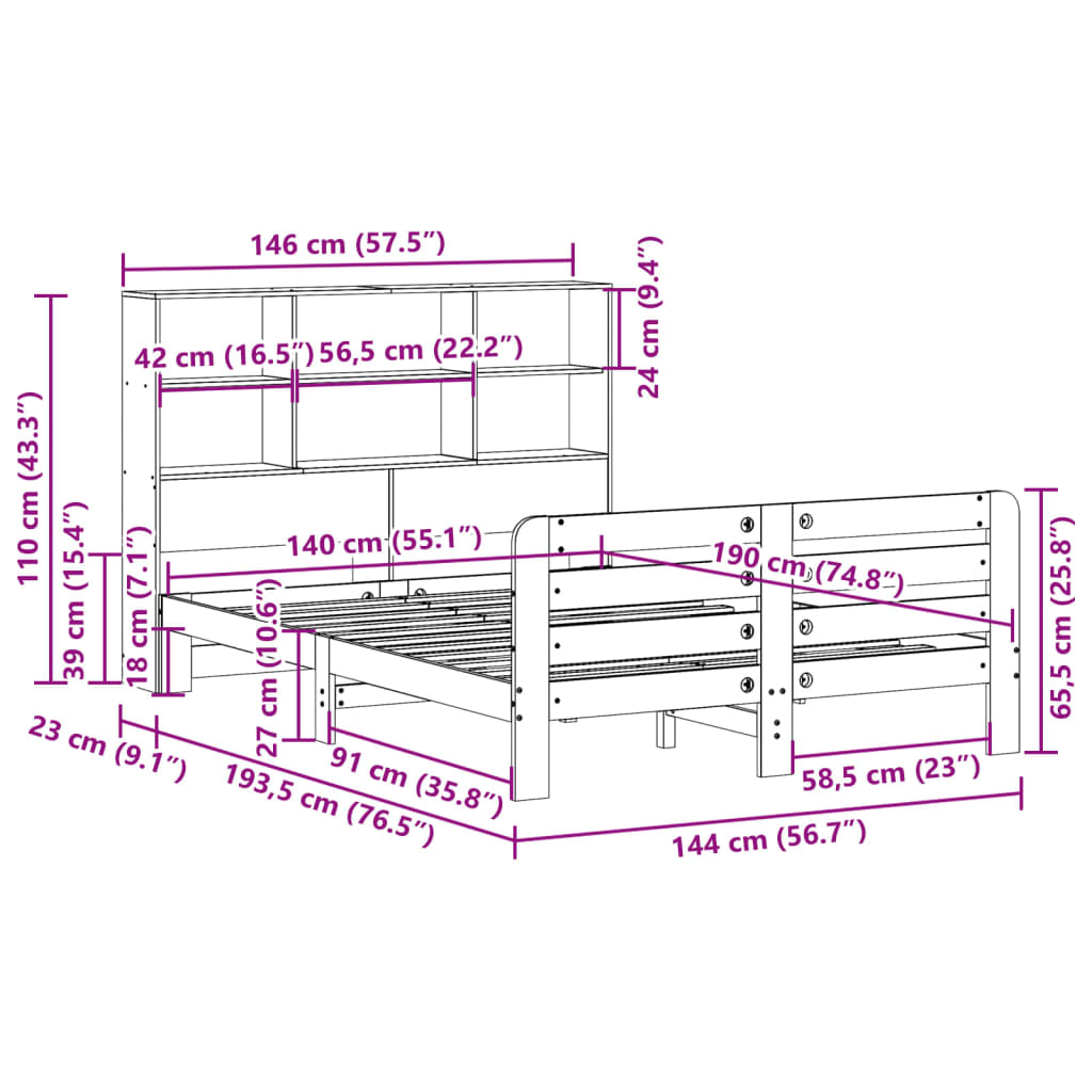 vidaXL Bed Frame without Mattress Wax Brown 140x190 cm Solid Wood Pine