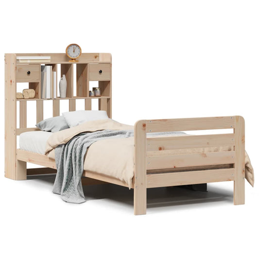 vidaXL Bookcase Bed | Natural | Solid Pine Wood | Double | Bookcase Bed