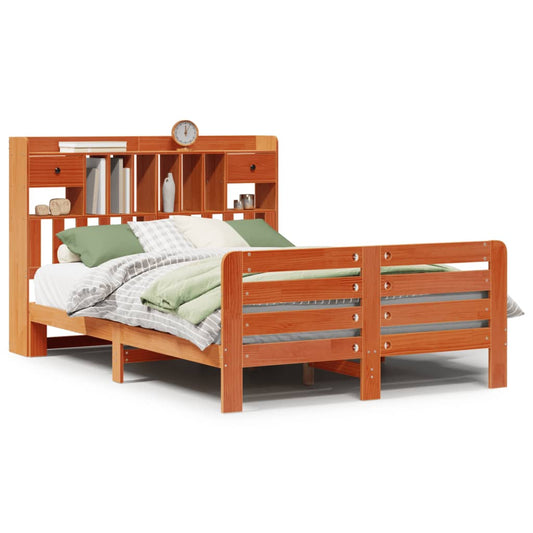 vidaXL Bookcase Bed without Mattress Wax Brown 150x200 cm King Size Solid Wood Pine