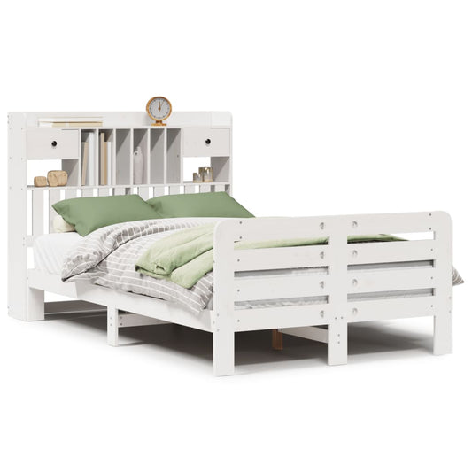 vidaXL Bookcase Bed without Mattress White 135x190 cm Double Solid Wood Pine