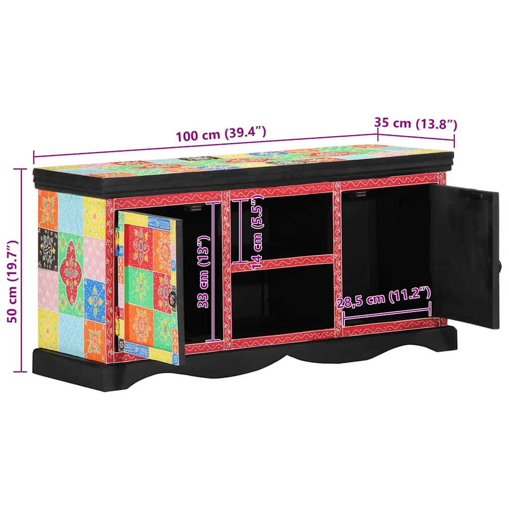vidaXL TV Cabinet Multicolour 100 x 35 x 50 cm Solid Mango Wood