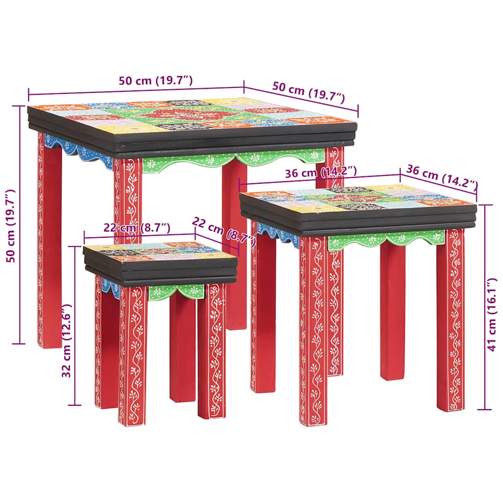 vidaXL Square Table 3 pcs Multicolour 50 x 50 x 50 cm