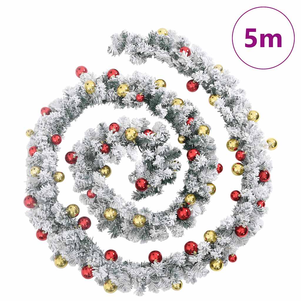 vidaXL Christmas Garland with Baubles and LED Lights Green 5 m PVC