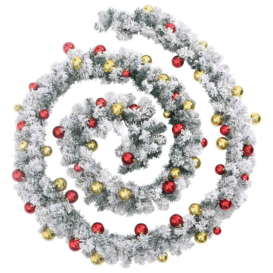 vidaXL Christmas Garland with Baubles and LED Lights Green 10 m PVC