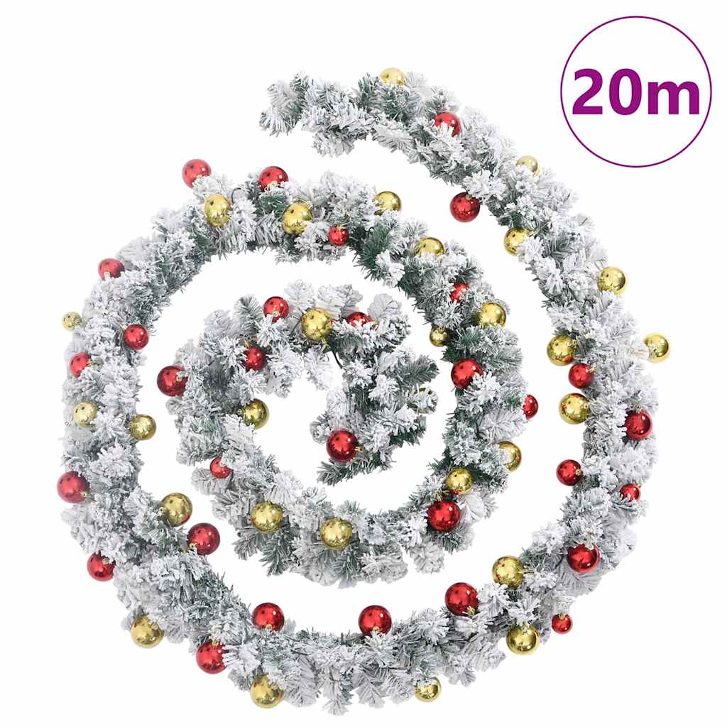 vidaXL Christmas Garland with Baubles and LED Lights Green 20 m PVC