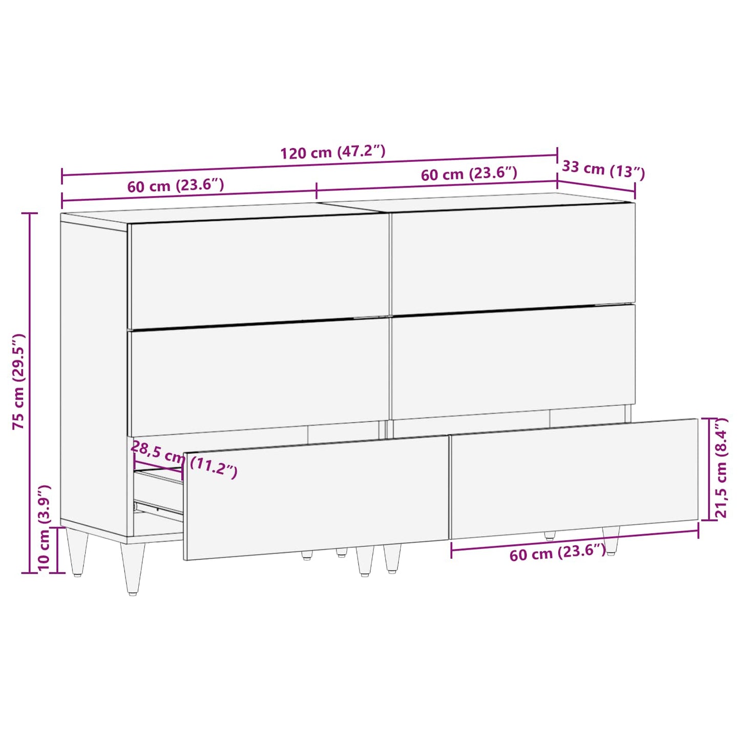 vidaXL Storage Cabinets 2 pcs 120 x 33 x 75 cm Solid Mango Wood