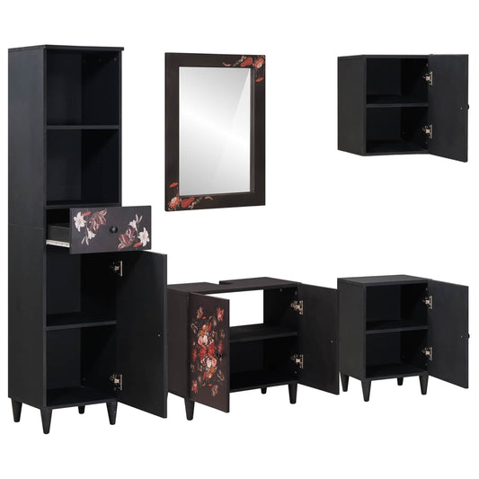 vidaXL Bathroom Cabinet Set with Drawer 5 pcs Solid Mango Wood