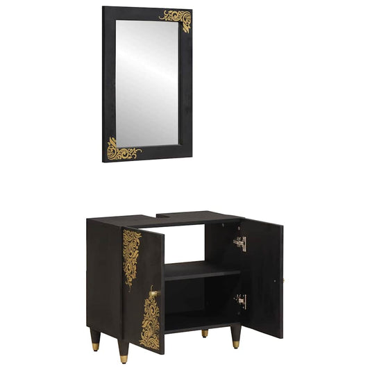 vidaXL Bathroom Cabinet Set Wall-mounted 2 pcs Black Solid Mango Wood