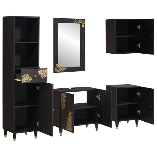 vidaXL Bathroom Cabinet Set with Drawer 5 pcs Black Solid Mango Wood