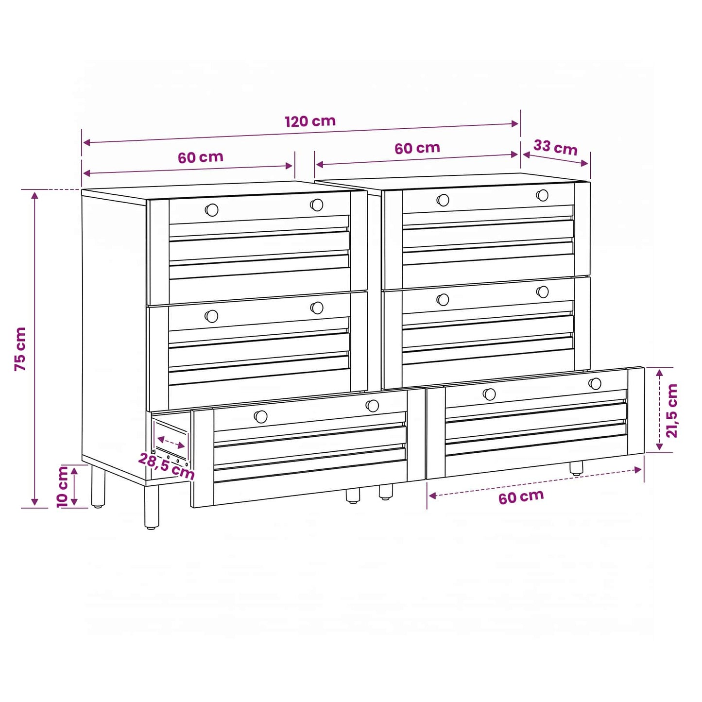 vidaXL Storage Cabinets 2 pcs 120 x 33 x 75 cm Solid Mango Wood