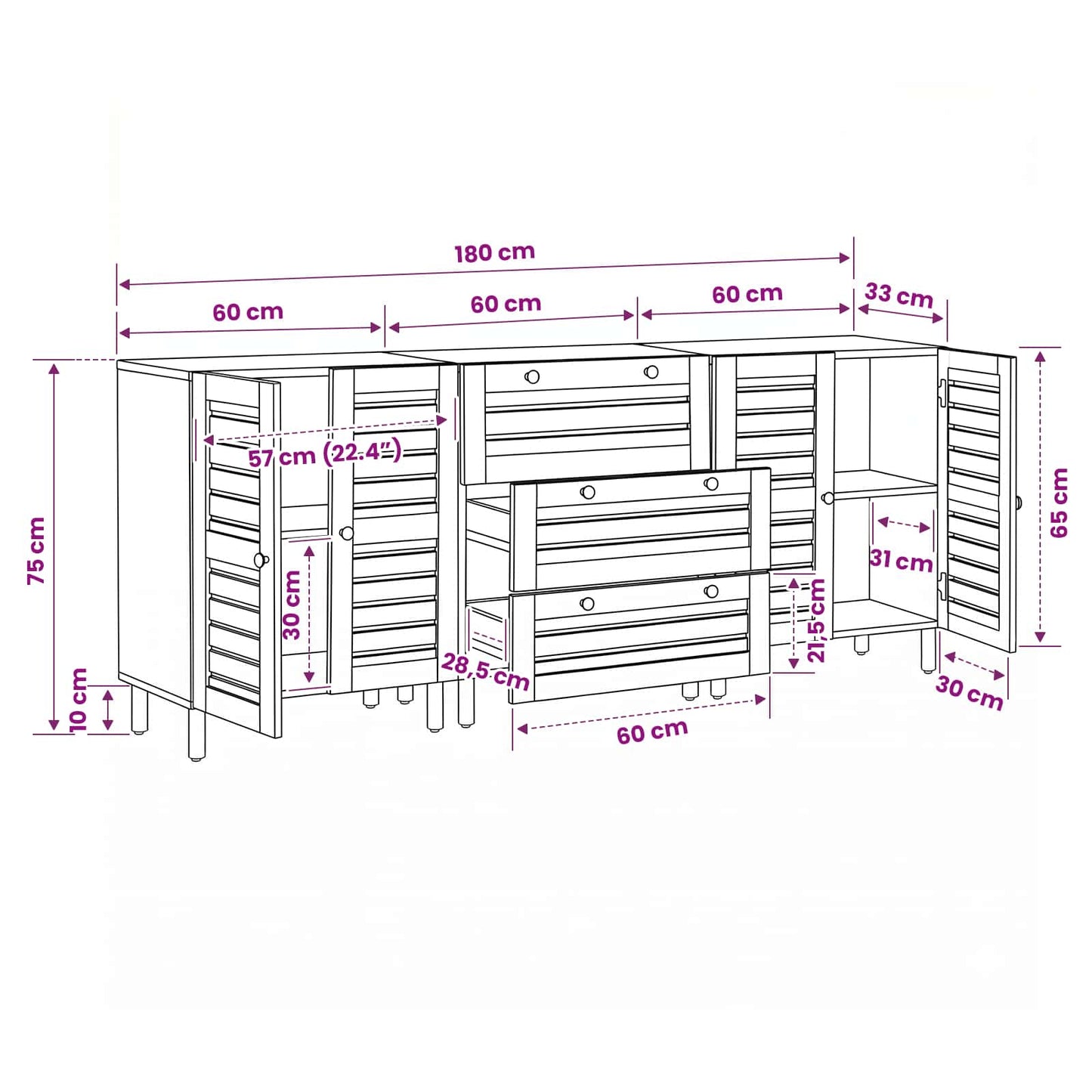 vidaXL Storage Cabinets 3 pcs 180 x 33 x 75 cm Solid Mango Wood