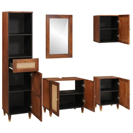 vidaXL Bathroom Cabinet 5 pcs Brown and Black Solid Mango Wood