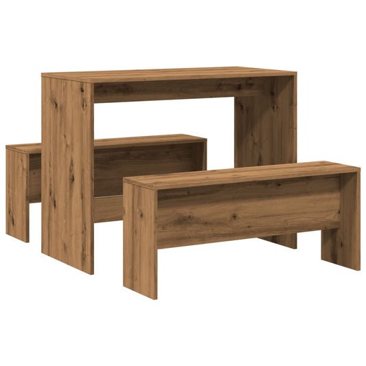 vidaXL 3 Piece Dining Table and Bench set Artisian Oak Engineered Wood