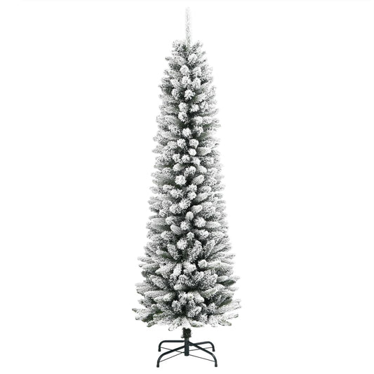 vidaXL Artificial Slim Christmas Tree with Flocked Snow 150 cm PVC&PE