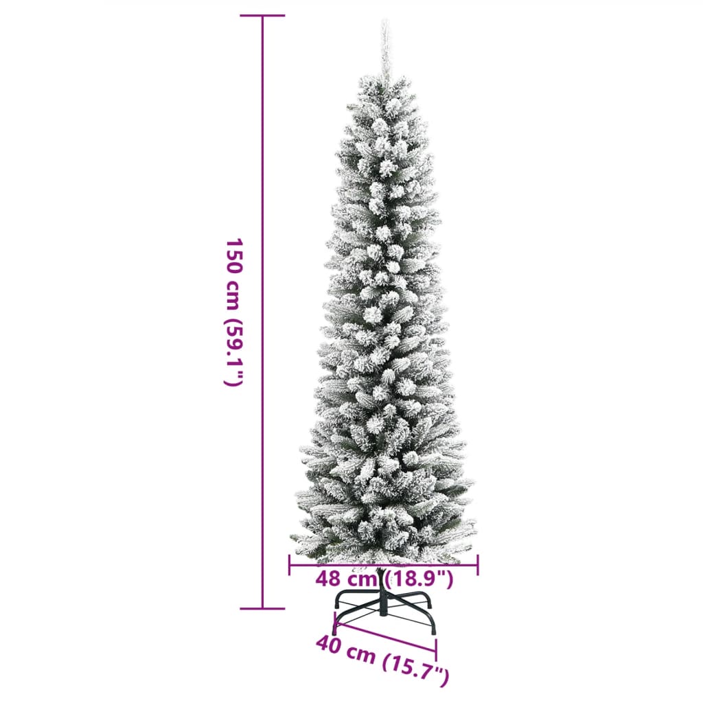 vidaXL Artificial Slim Christmas Tree with Flocked Snow 150 cm PVC&PE