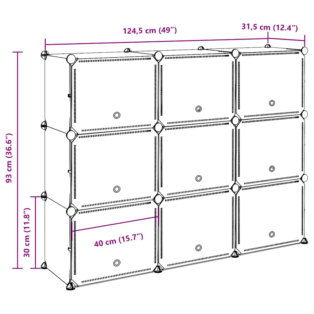 vidaXL Storage Cube Organiser with 9 Cubes and Doors Black PP