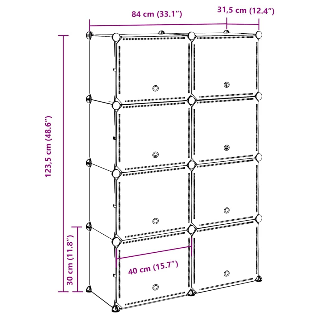 vidaXL Storage Cube Organiser with 8 Cubes and Doors Black PP
