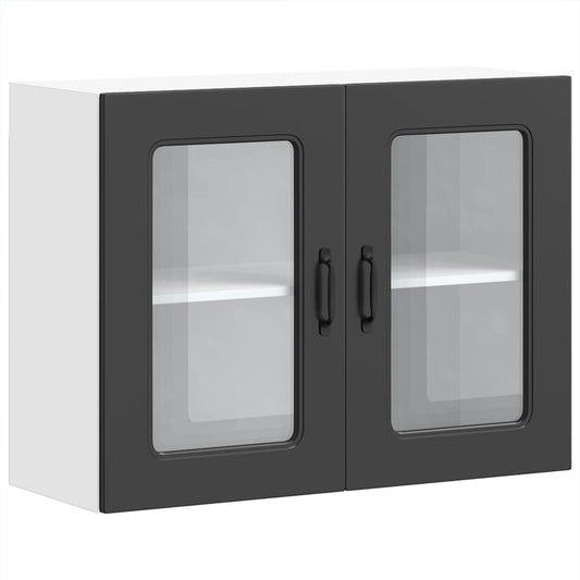 vidaXL Kitchen Wall Cabinet with Glass Door "Kalmar" Black Engineered Wood