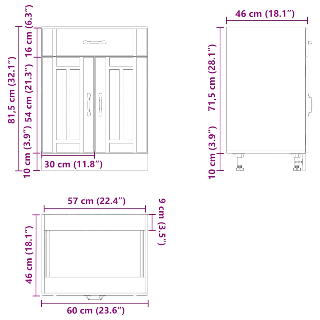 vidaXL Kitchen Base Cabinet Lucca Black Engineered Wood