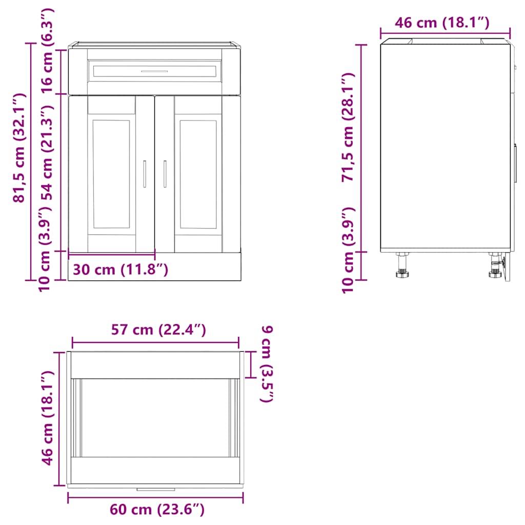 vidaXL Kitchen Base Cabinet Porto Grey Sonoma Engineered Wood