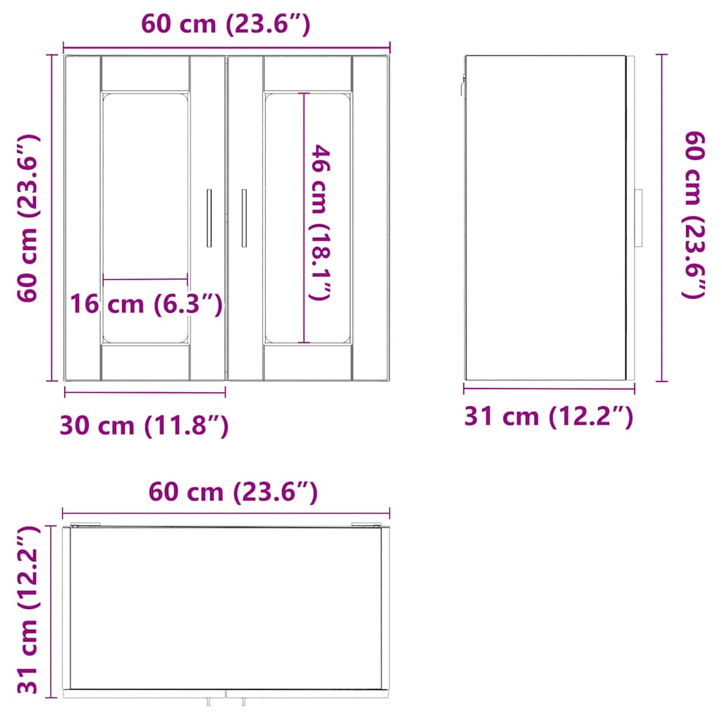 vidaXL Kitchen Wall Cabinet with Glass Door Porto Black
