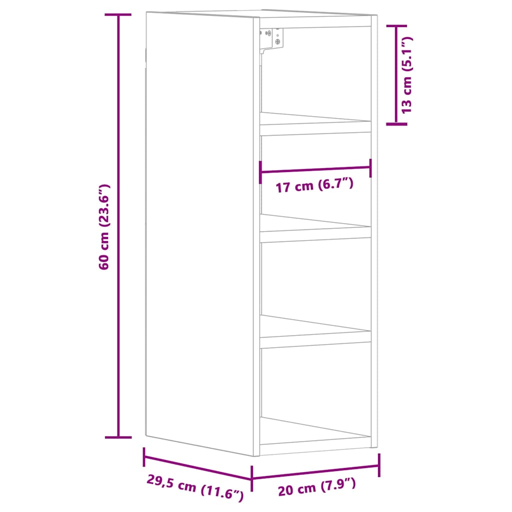 vidaXL Hanging Cabinet Riga Smoked Oak 20x29.5x60 cm Engineered Wood