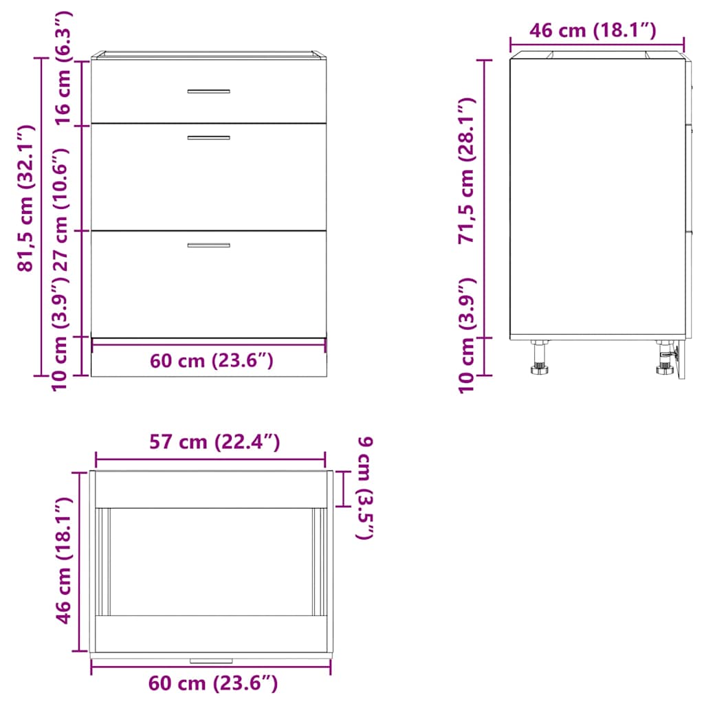 vidaXL Kitchen Base Cabinet "Lyon" Sonoma Oak Engineered Wood