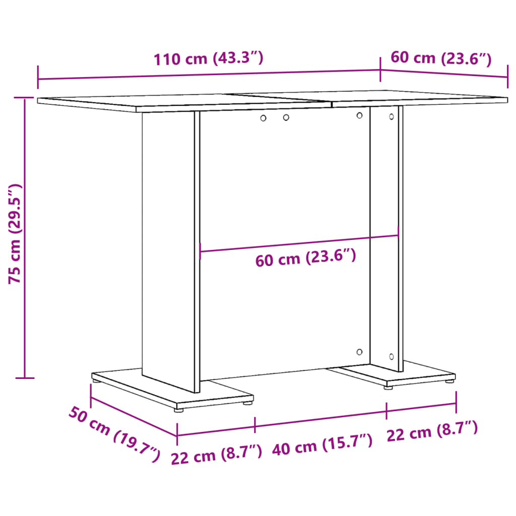 vidaXL Dining Table Old Wood 110x60x75 cm Engineered Wood