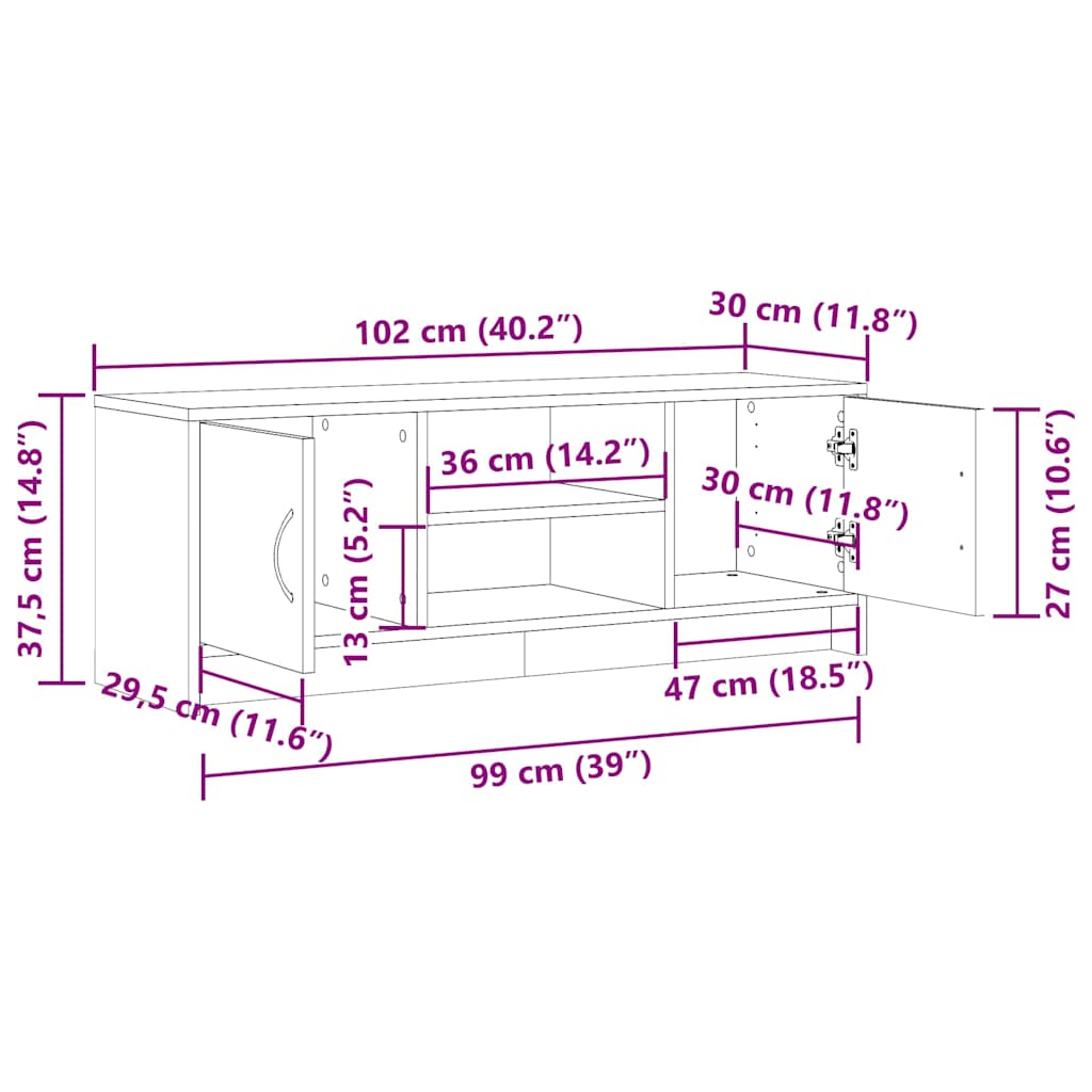 vidaXL TV Cabinet Old Wood 102x30x37.5 cm Engineered Wood