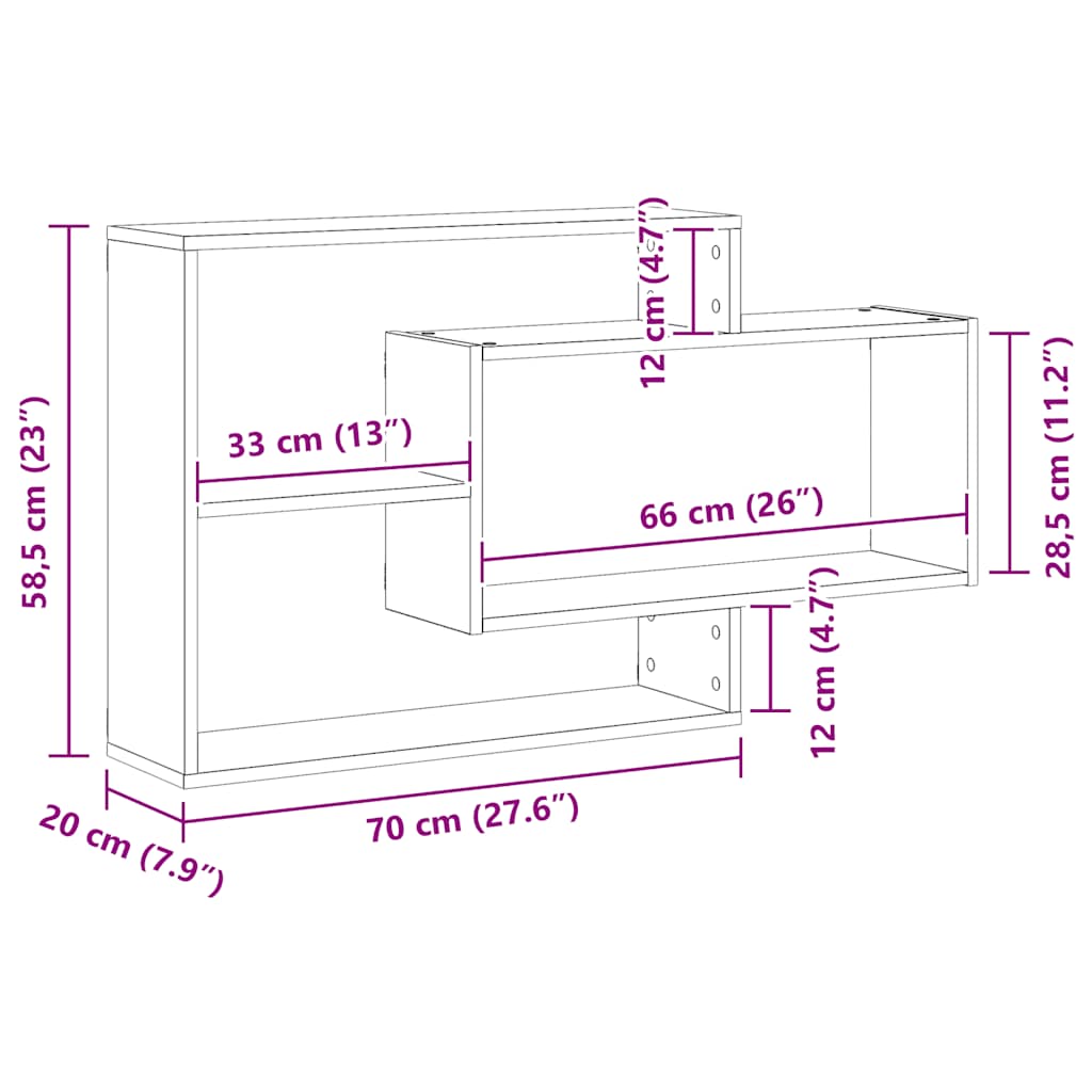 vidaXL Wall Shelf Artisan Oak 104x20x58.5 cm Engineered Wood