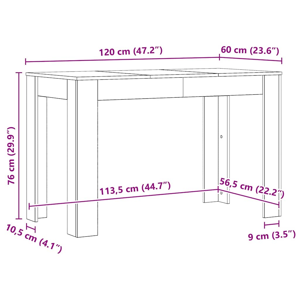 vidaXL Dining Table Artisan Oak 120x60x76 cm Engineered Wood