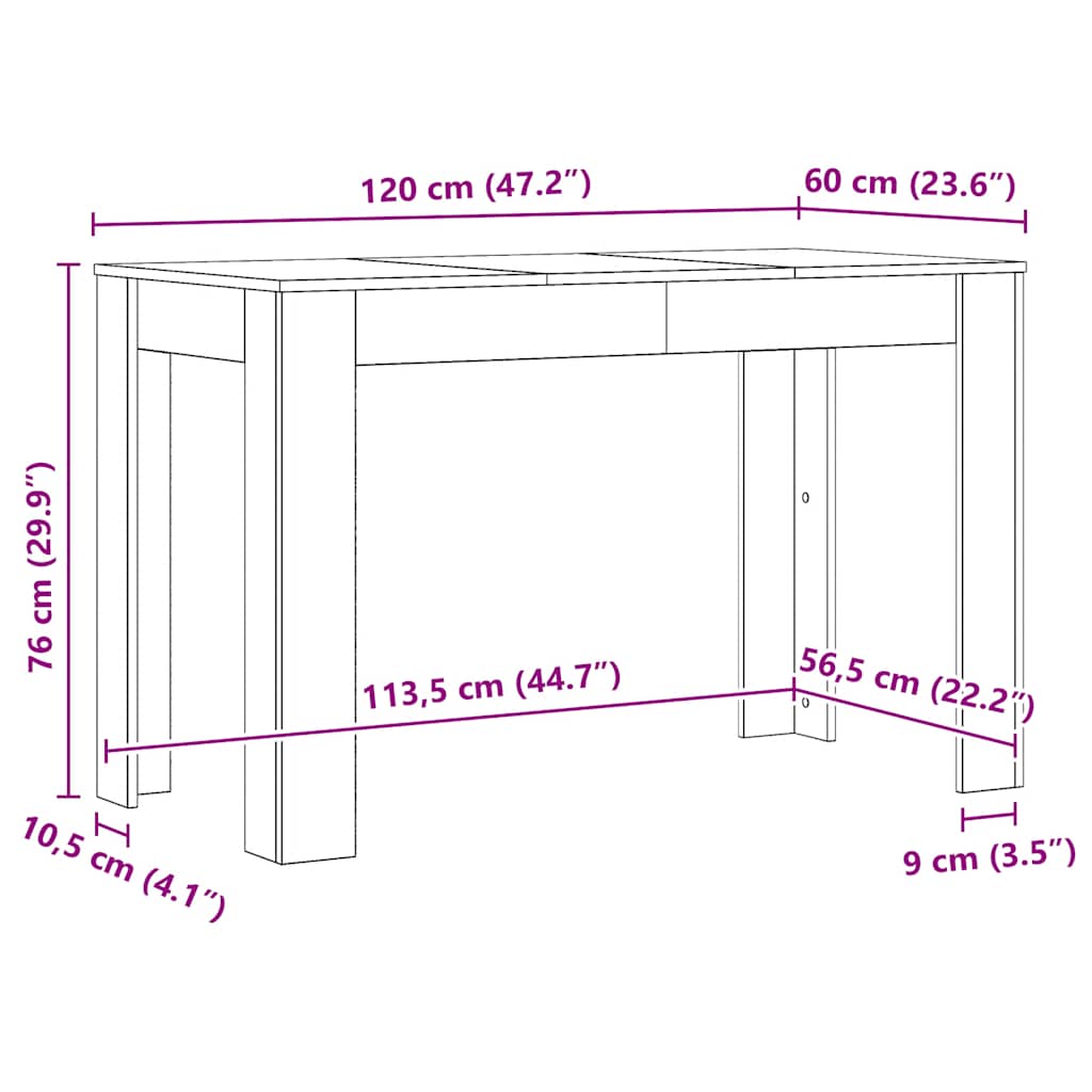 vidaXL Dining Table Artisan Oak 120x60x76 cm Engineered Wood