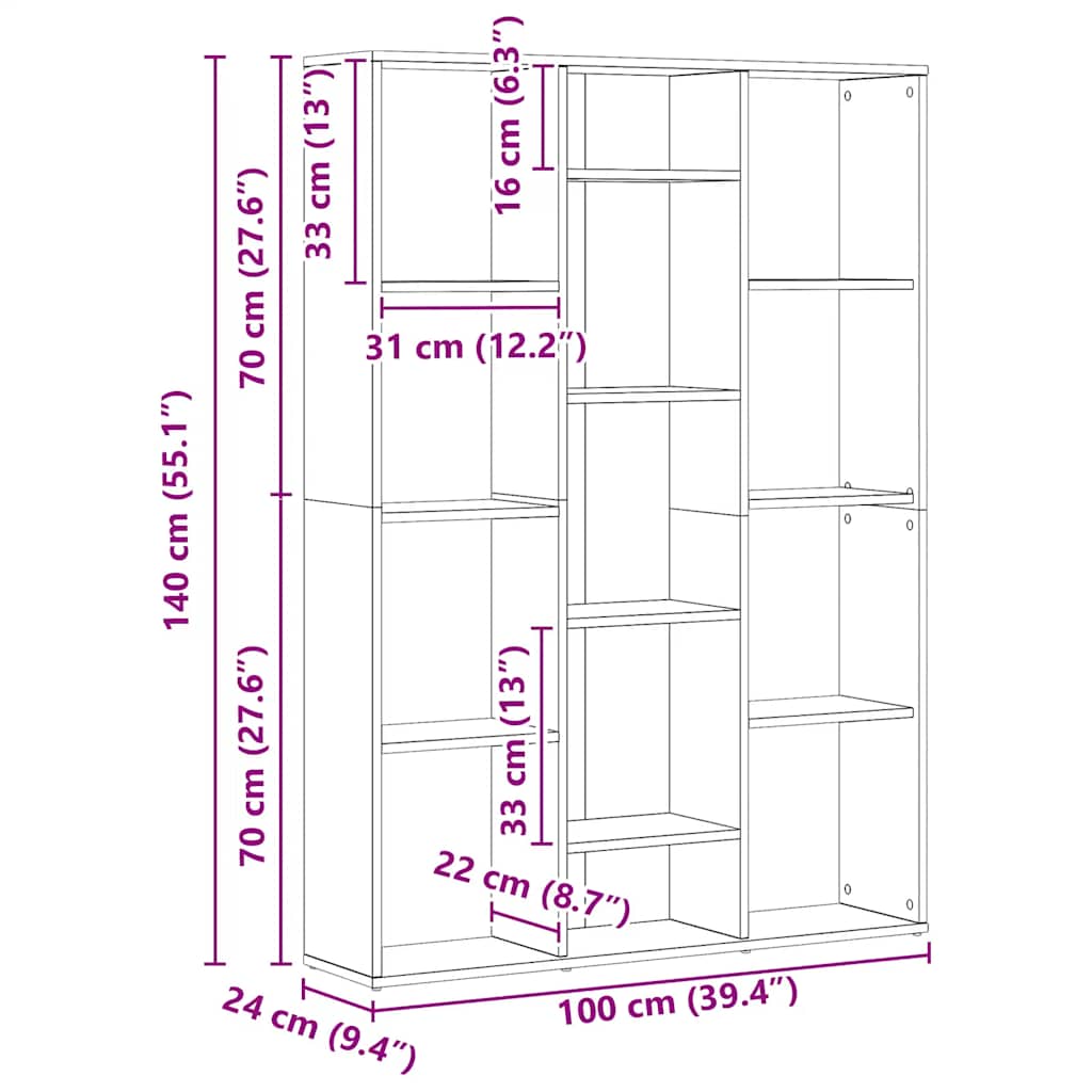 vidaXL Room Divider/Book Cabinet Artisan Oak 100x24x140 cm