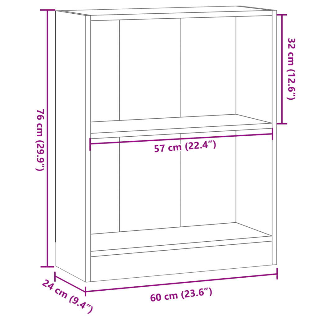 vidaXL Bookcase Old Wood 60x24x76 cm Engineered Wood