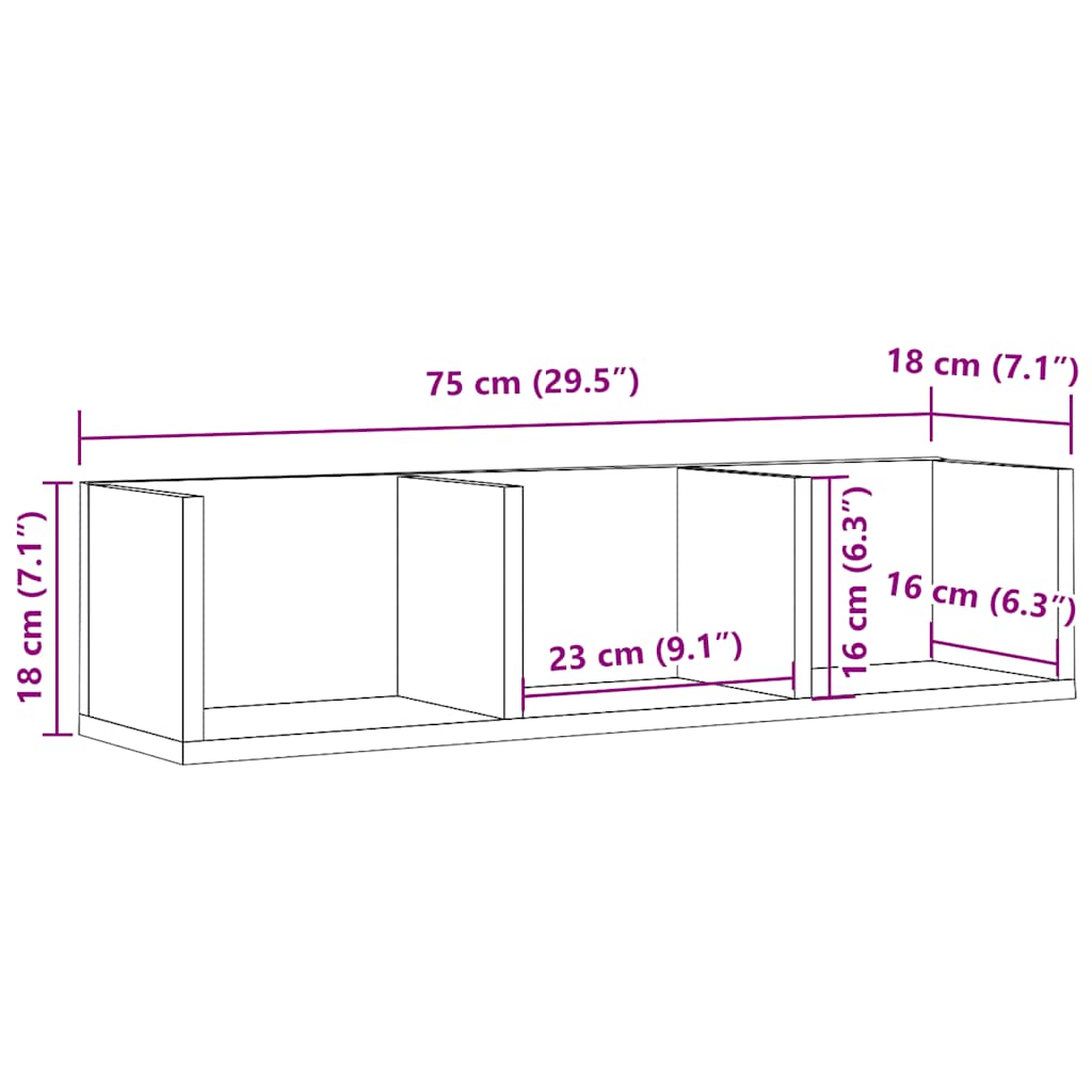 vidaXL CD Wall Shelf Old Wood 75x18x18 cm Engineered Wood