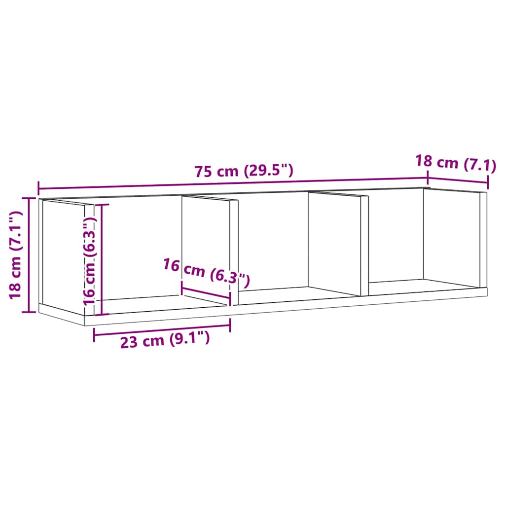 vidaXL CD Wall Shelf Artisan Oak 75x18x18 cm Engineered Wood