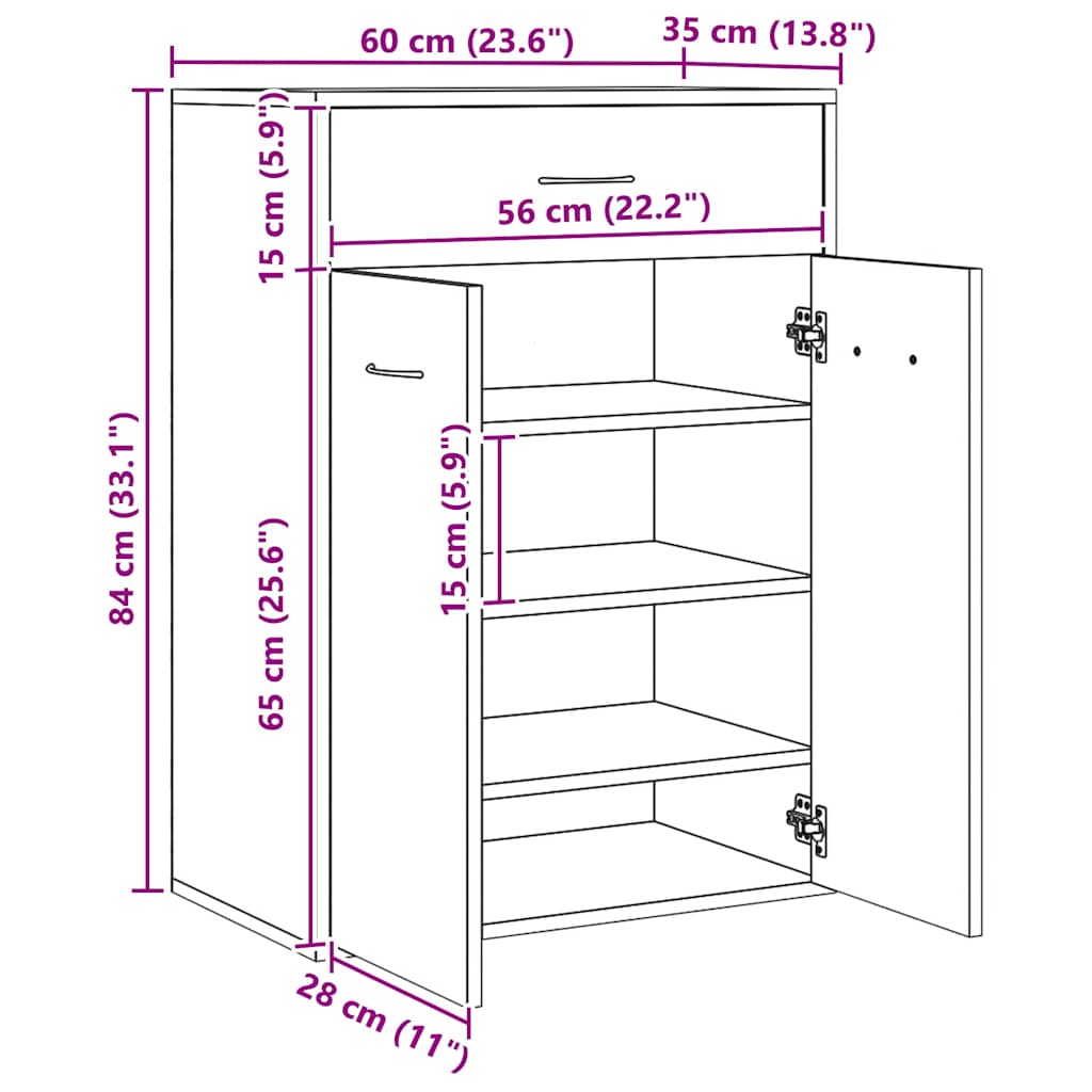 vidaXL Shoe Cabinet Artisan Oak 60x35x84 cm Engineered Wood