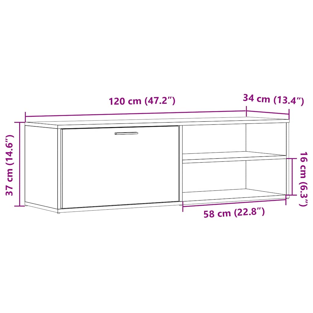 vidaXL TV Cabinet Artisan Oak 120x34x37 cm Engineered Wood