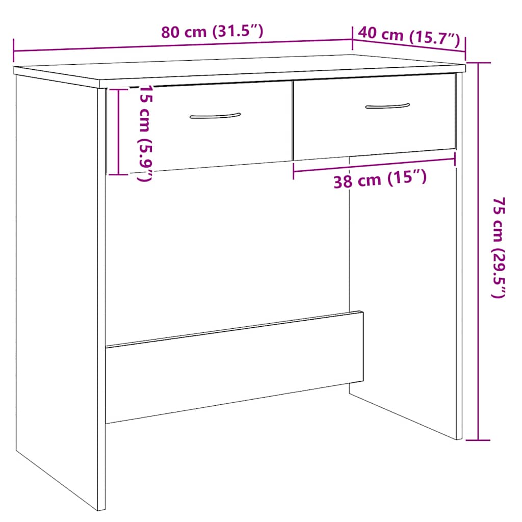vidaXL Desk Artisian Oak 80x40x75 cm Engineered Wood