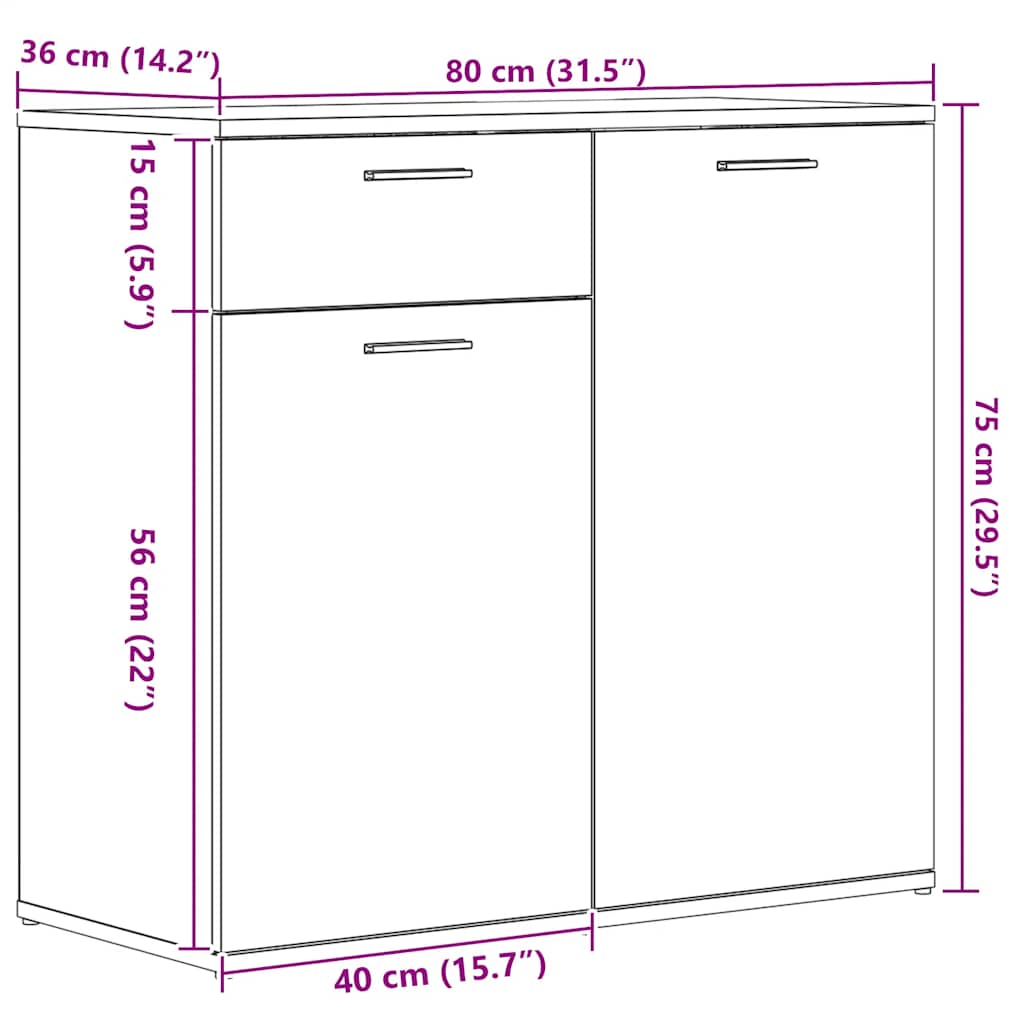vidaXL Sideboard Artisan Oak 80x36x75 cm Engineered Wood